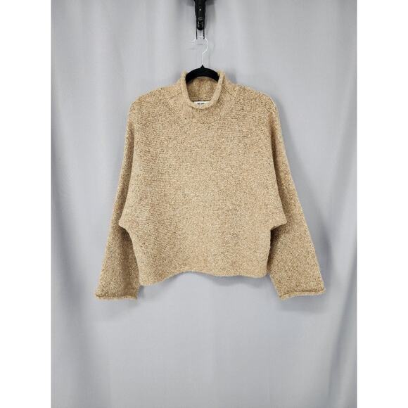 William Rast Sweater Womens Medium Tan Oatmeal Mock Neck Cropped Wool Blend - Picture 2 of 12